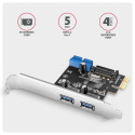 Axagon AXAGON PCEU-232RS kontroller, PCIe kontroller, 2+2x USB 5Gbps port, SATA toide, Renesas PD720