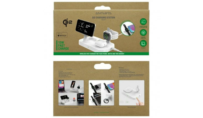 4smarts Qi2 Trident Charging Station with MFI Fast Charger for Apple Watch White
