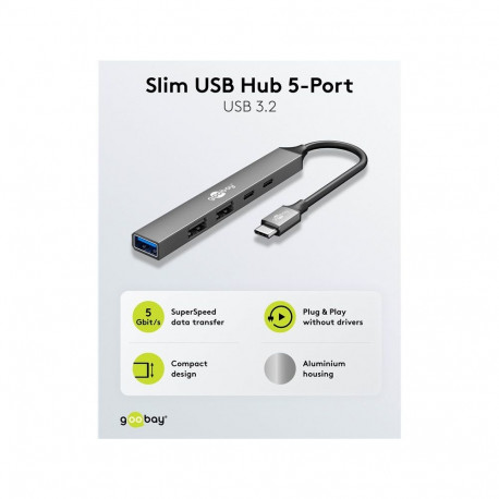Goobay Slim 5-Port USB-jaotur, USB-C USB-C/USB-A, 5 Gbit/s | 74460