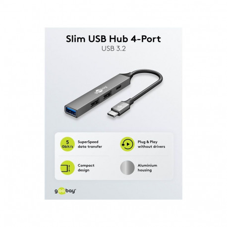Goobay Slim 4-porti USB-jaotur, USB-C USB-C/USB-A-le, 5 Gbit/s | 74459