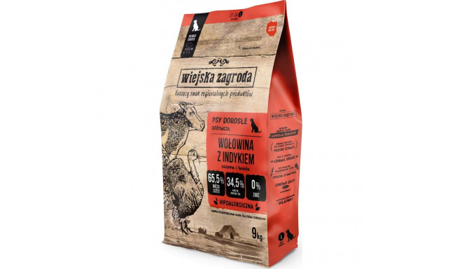 Wiejska Zagroda kuiv koeratoit veiseliha ja kalkuniga (täiskasvanud) krõbinad L 9kg