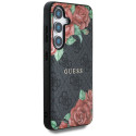 Guess Leather 4G Flowers Print Metal Classic Logo MagSafe Samsung Galaxy S25 case black
