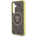 Case Guess 4G Glitter Triangle Buttons MagSafe for Samsung Galaxy S25 pruun