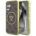 Case Guess 4G Glitter Triangle Buttons MagSafe for Samsung Galaxy S25 pruun