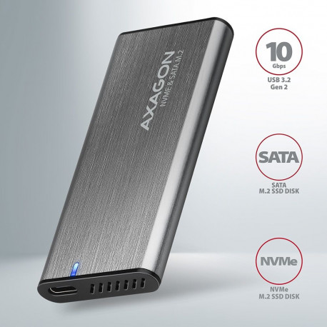Axagon välise USB-C 3.2 Gen 2 metallkarp M.2 NVMe ja SATA SSD ketastele | EEM2-SG2