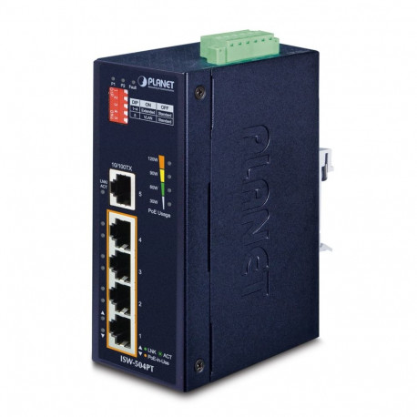 Planet võrgulüliti ISW-504PT hallatavuseta L2 Fast Ethernet (10/100) Power over Ethernet (PoE), must