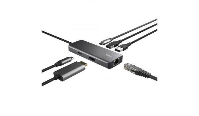 Trust Dalyx - 6-ühes USB-C mitme pordiga adapter, 1000 Mbit/s (hõbedane)