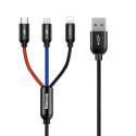 Colorfone CAMLT-BSY01 USB kaabel 1.2 m USB A 3 x USB C must, punane, sinine