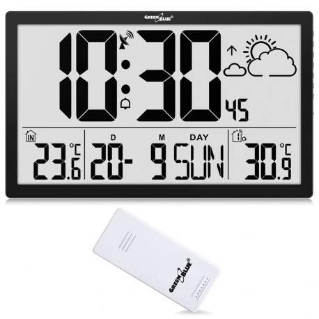 GreenBlue LCD seinakell GB218 ülisuur ilmajaamaga temperatuuri- ja kuupäevanäidikuga