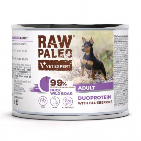 VETEXPERT koerte märgtoit Raw Paleo Duoprotein täiskasvanud pardiliha ja metssealihaga 200g