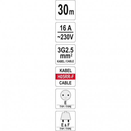 Yato YT-8106 power extension 30 m 4 AC outlet(s) Indoor/outdoor Black, Red, White