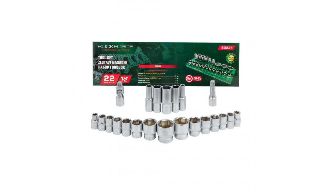 ROCKFORCE NASADKI KRÓTKIE  6-KĄT. 22szt.1/2" 10-32mm /WKŁADKA/PÓŁKA