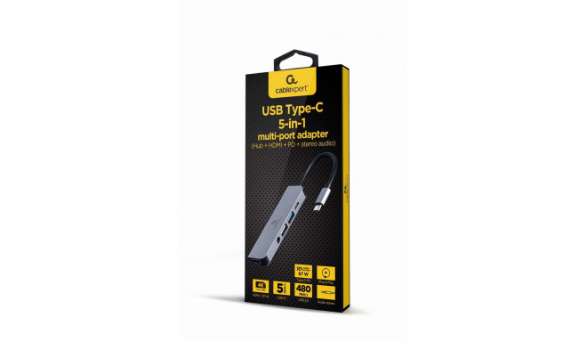 Gembird A-CM-COMBO5-02 sülearvuti dokk/portide replikator juhtmega USB 3.2 Gen 1 (3.1 Gen 1) Type-C 