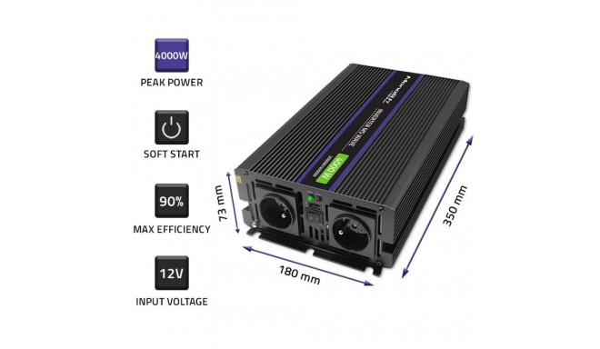 Qoltec Przetwornica napięcia Monolith 4000 MS Wave | 12V na 230V | 2000/4000W | USB