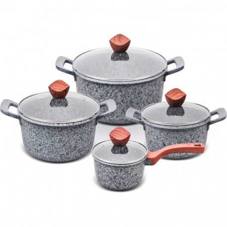 PROMIS GRANITE potikomplekt, kastrul 16 cm, potid 20, 24, 28 pruunid käepidemed