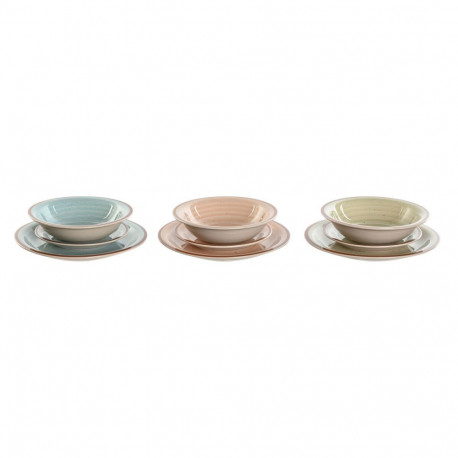 Dinnerware Set Home ESPRIT Blue Green Multicolour Pink Amber Stoneware 26,5 x 26,5 x 3 cm 27,5 x 27,