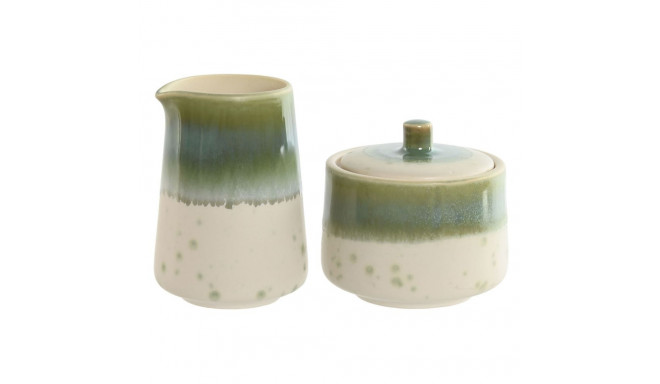 Piena un cukura trauks Home ESPRIT Balts Zaļš Porcelāns 250 ml 9 X 9 X 8,4 cm 2 Daudzums