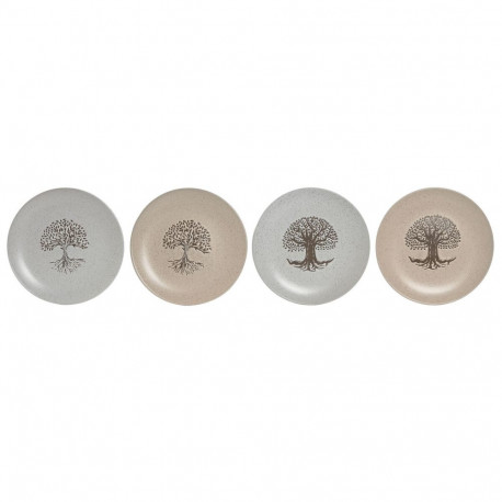 Flat Plate Home ESPRIT White Beige Stoneware Traditional 20 x 20 x 2,5 cm