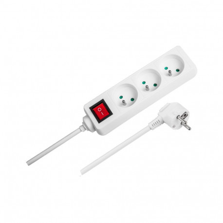 Przedłużacz biały Rebel 3 gniazda , kabel 3m (3x1,5mm) z przełącznikiem