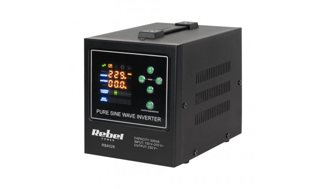Zasilacz awaryjny Rebel POWER-500-LFP4 - przetwornica z czystym przebiegiem sinusoidalnym i funkcją 