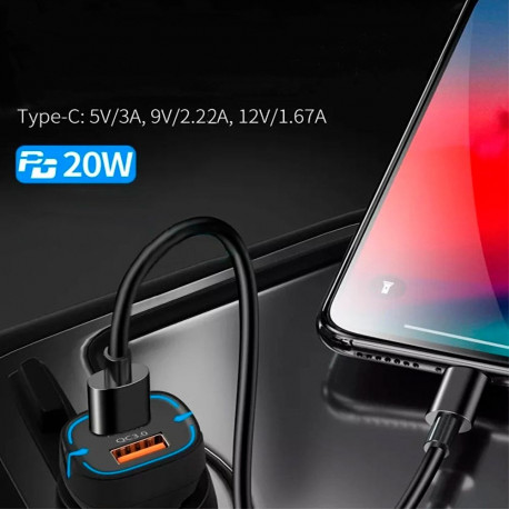 autolaadija Power Delivery ja Quick Charge 38W funktsiooniga