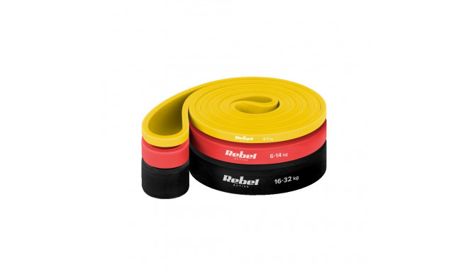 Zestaw gum do ćwiczeń lateksowy - Power Band PLs-1, 4-32 kg, 3 gumy, REBEL ACTIVE