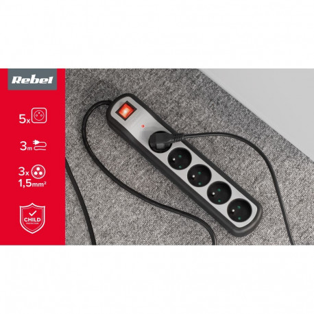 Listwa zasilająca Rebel 5 gniazd z przełącznikiem (3m, 3x1,5mm)
