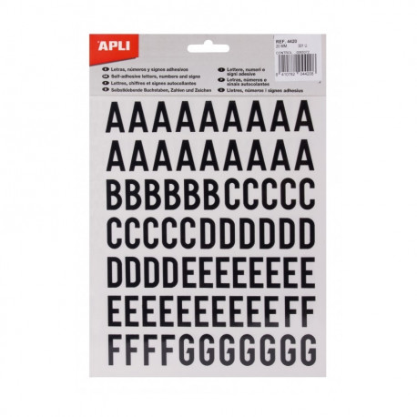 Etikett iseliimuv APLI suurtähed ja numbrid, kõrgus 20mm, must, 301 tk, Ref.04420