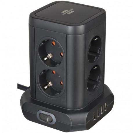 Brennenstuhl Socket Tower 8-fold with 4 USB 2m black
