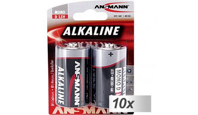 10x2 Ansmann alkaline mono D LR 20 punane-line