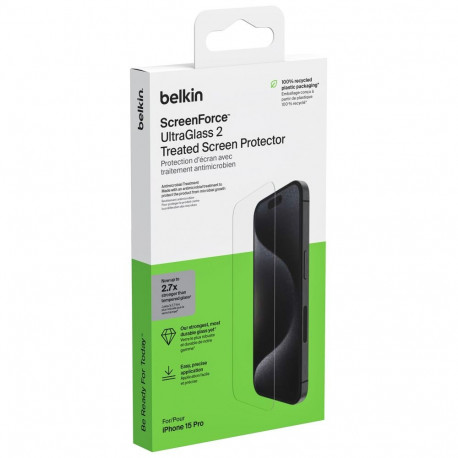 Belkin Screenforce UltraGlass2 antibakteriaalne iPhone 15 Pro OVA133zz ekraanikaitse