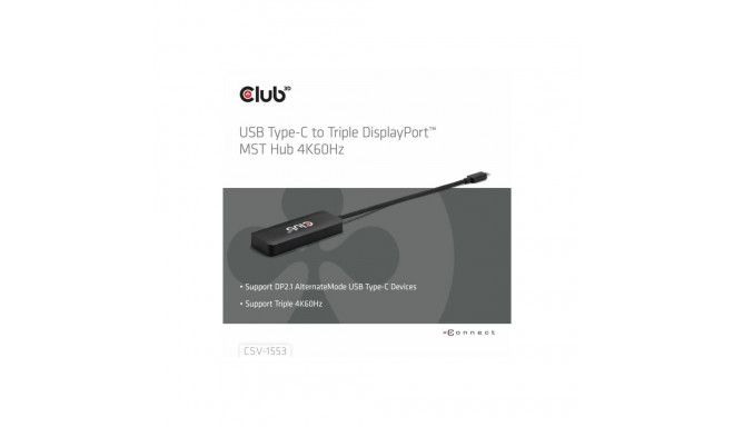 CLUB 3D USB Type-C kolmekordne DisplayPort MST jaotur 4K60Hz