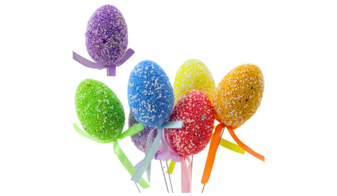 Jajka Wielkanocne Na Piku Druciku Kolorowe Wzorki Wstążka Ozdoba 6szt B
