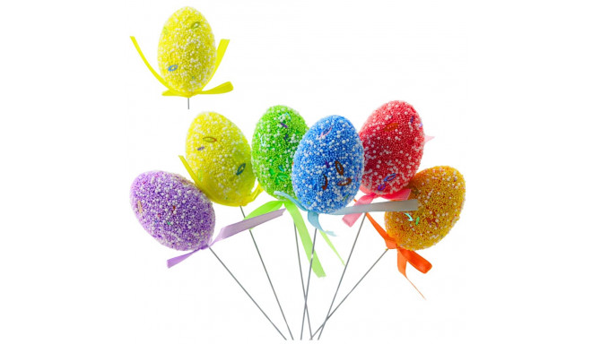 Jajka Wielkanocne Na Piku Druciku Kolorowe Wzorki Wstążka Ozdoba 6szt A