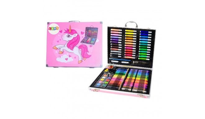 kunstikomplekt kohvris ükssarvikuga roosa 150 osa