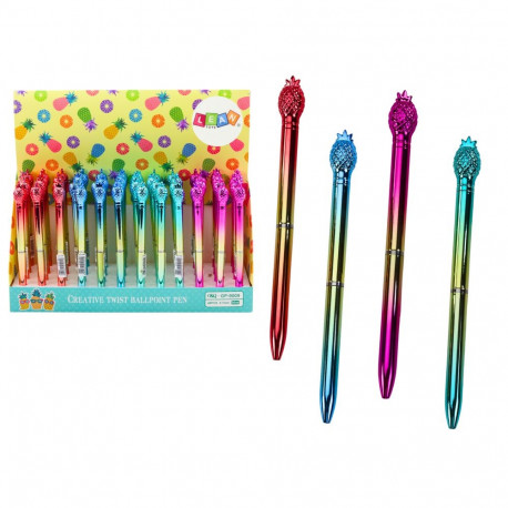 Długopis Z Ananasem W Połysku Złoto Kolorowy Niebieski Wkład 0.7mm Mix