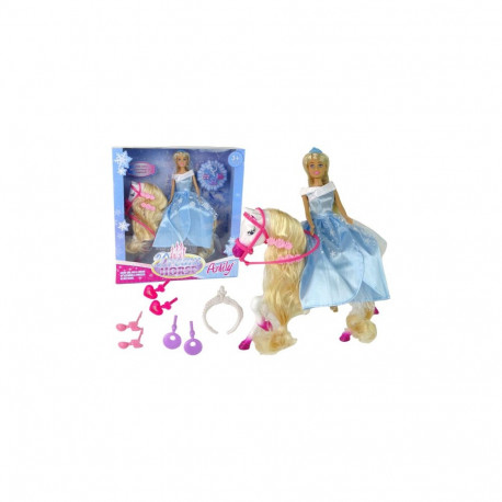 LEAN Toys Set Doll Horse Accessories Crown Dress Blue