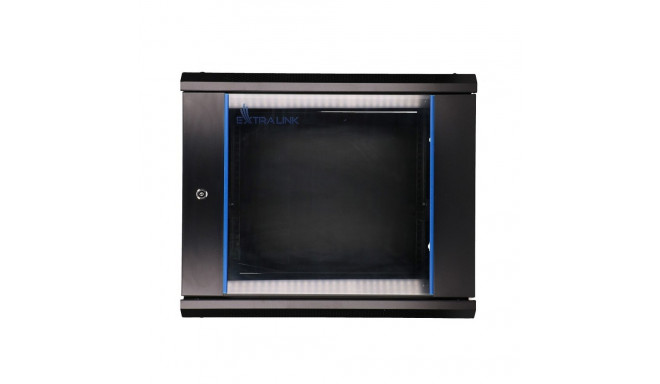 Wall cabinet rack 9U 600x450 black glass door