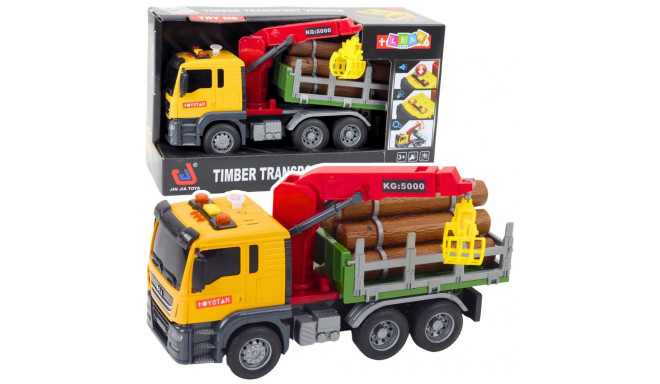 Ciężarówka Z Dźwigiem Do Drewna Światła Dźwięki Żółta 1:14