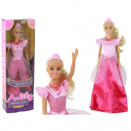 Anlily nukk printsess pikad blondid juuksed tiaara, roosa kleit