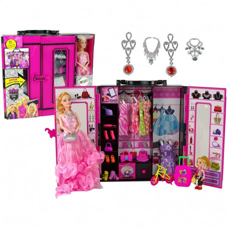 nukk garderoobiga kleidid aksessuaarid nukkudele kapp riiete jaoks kohver