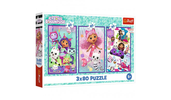 Puzzle - 3x80 - värvilised päevad Gabby - Kassi maja Gabi - Trefl 34882