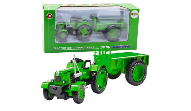 Metalowy Traktor Rolniczy Z Przyczepą Zielony 1:18