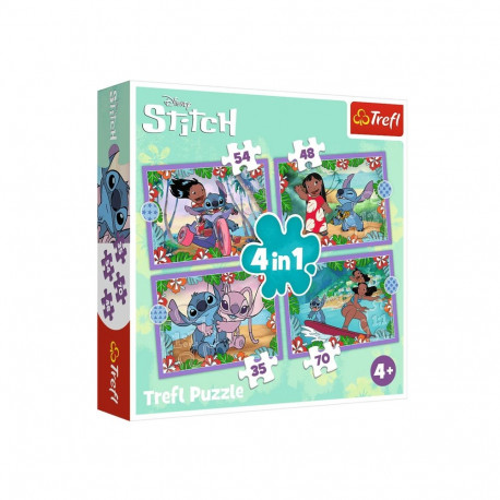 Puzzle - 4w1 (35, 48, 54, 70) - Szalony dzień Lilo i Stitch - Trefl 34633