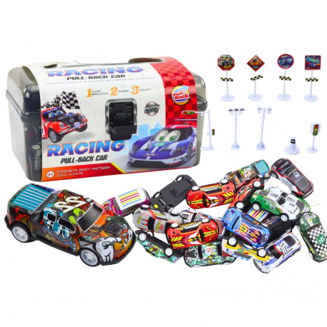 komplekt mänguautosid kohvris 25tk liiklusmärgid autod