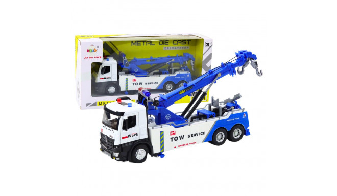 metallist valge-sinine kraanaga veoauto kaks konksu tuled helid