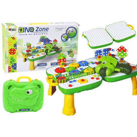 Stolik Walizka Zestaw DIY Układanka Klocki Dinozaur Wkrętarka 249 ele.