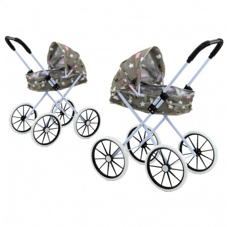 Nukukäru korvkäru varikatusega kokkupandav pilve- ja tähemustriga 60cm, hall