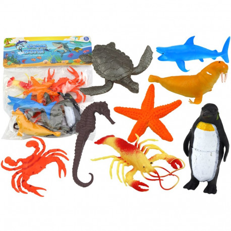 Figuuride komplekt mereloomad pingviinid haid krabid 10tk