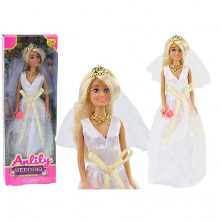 Lalka Anlily W Sukni Ślubnej Panna Młoda Bukiet Korona Naszyjnik